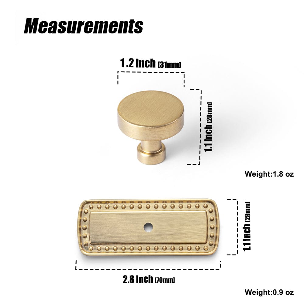 Vintage Brass Zinc Alloy Cabinet Knob with Back Plate Single Hole Center Kitchen Hardware