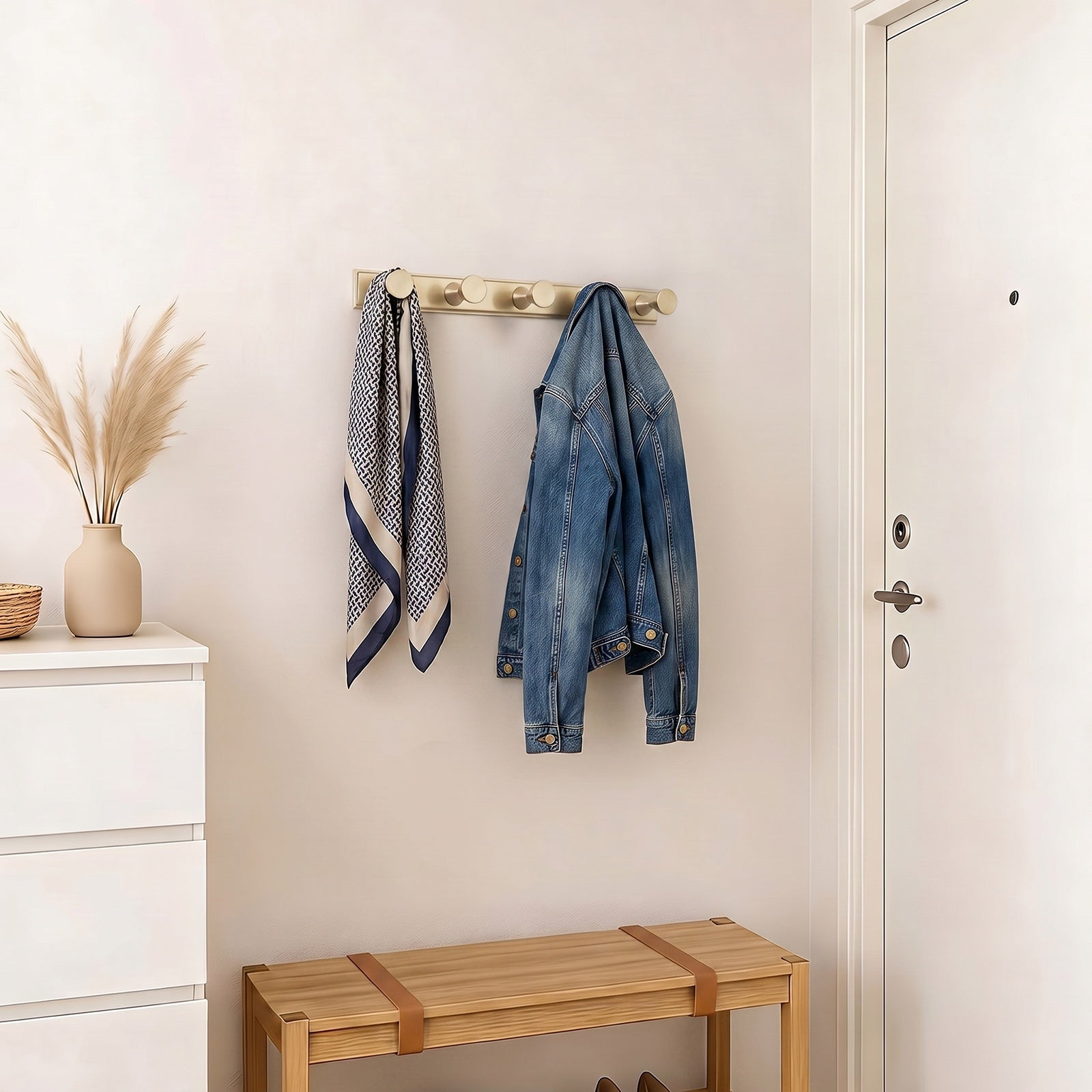 Wall Mount Hook Rail, Zinc Alloy Backplate with Aluminum Hooks for Entryway & Bathroom Organization