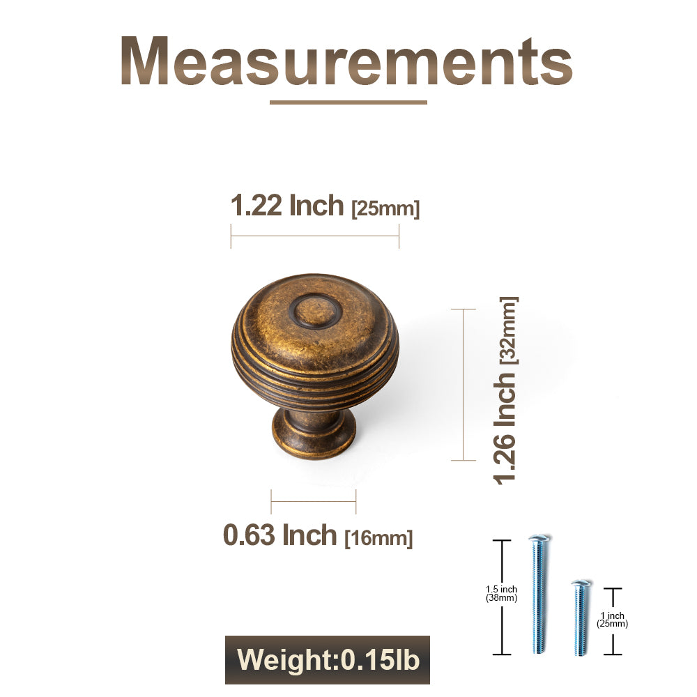 Concentric Tiered Round Zinc Alloy Cabinet Knobs, Classic Ridged Vintage Drawer Knob for Cabinet, Dresser