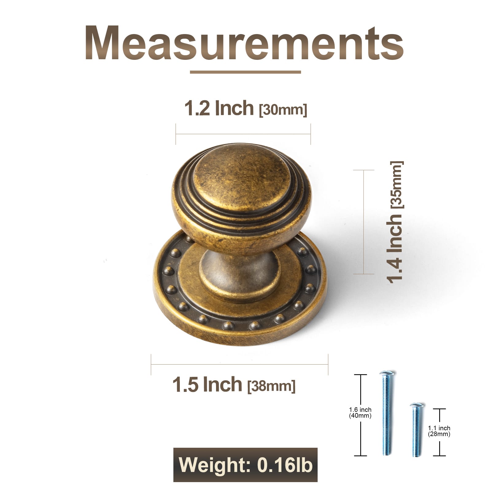 Antique Brass Ribbed Mushroom Cabinet Knob Zinc Alloy Vintage Round Drawer Knob, Farmhouse Traditional Furniture Hardware