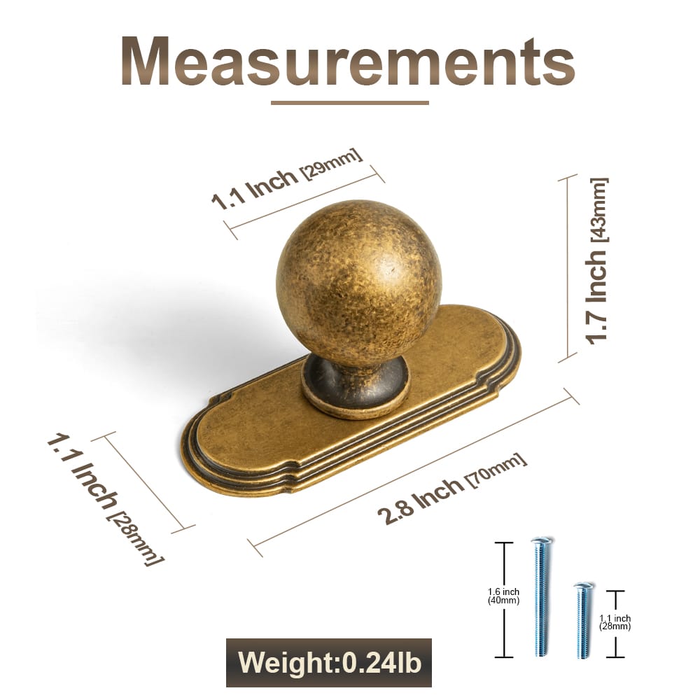 Round Ball Cabinet Knobs, Solid Zinc Alloy Drawer Knobs with Multiple Optional Backplates for Kitchen Furniture Hardware