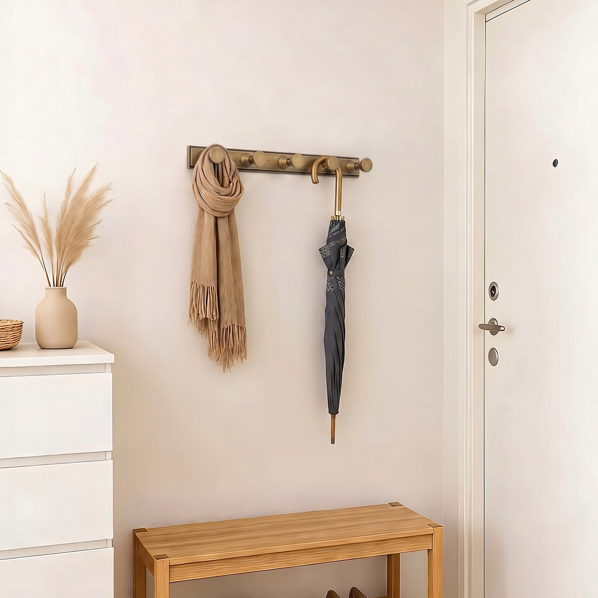 Wall Mount Hook Rail, Zinc Alloy Backplate with Aluminum Hooks for Entryway & Bathroom Organization