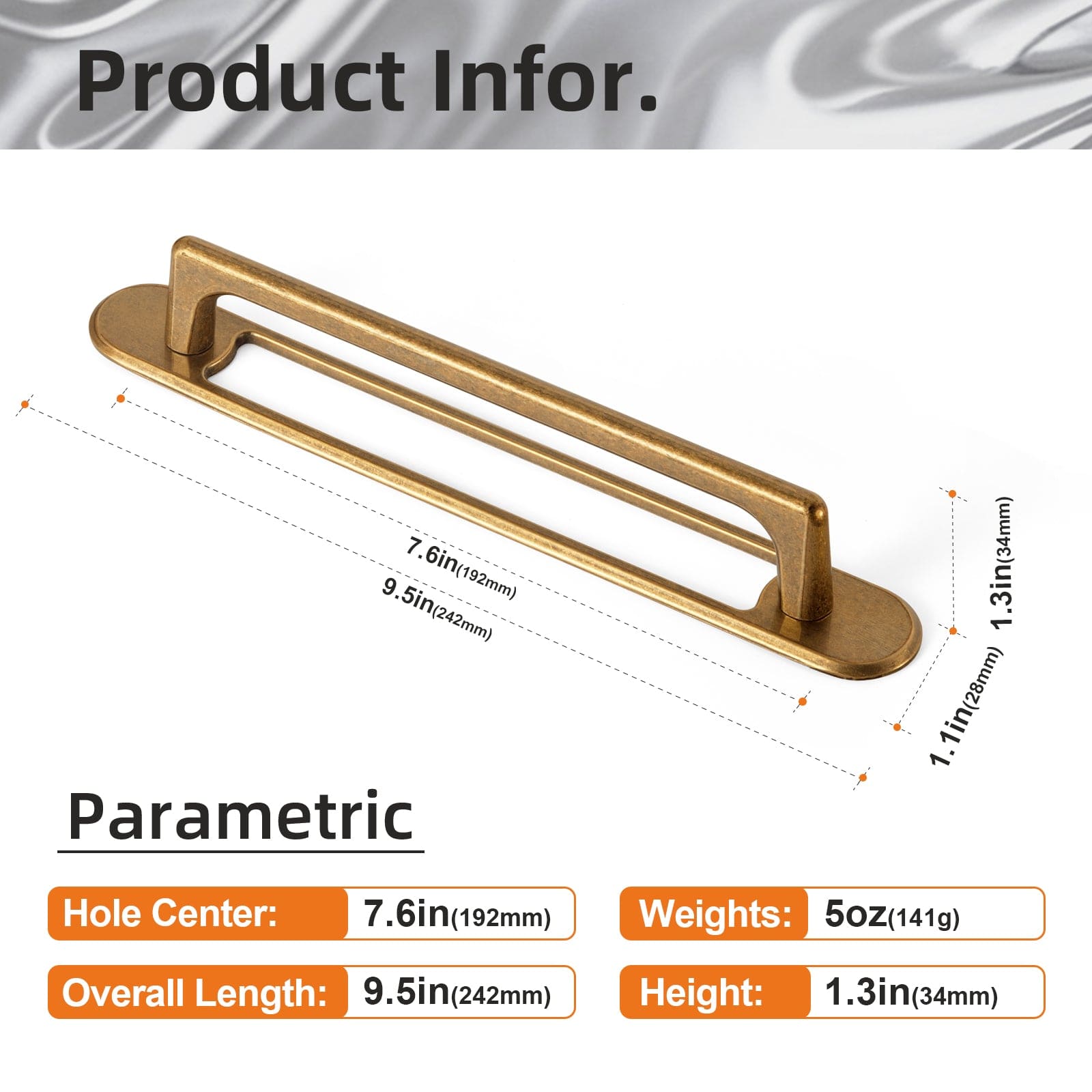 2 Pack Classic Cabinet Bar Pulls with Back Plate Zinc Alloy Cabinet Handle with Long Back Plate