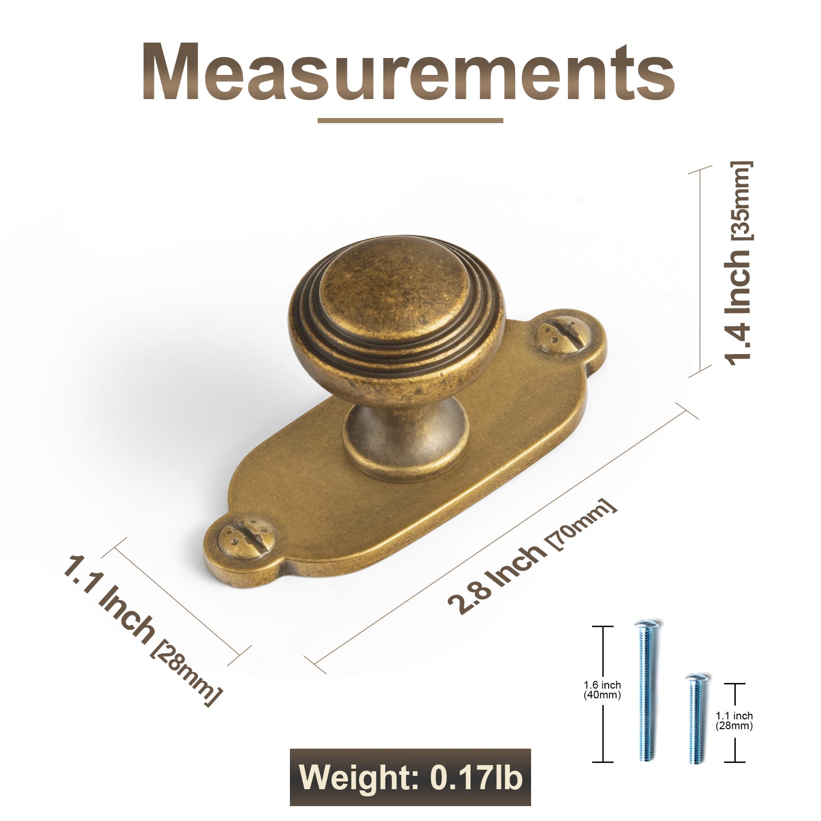 Antique Brass Ribbed Mushroom Cabinet Knob Zinc Alloy Vintage Round Drawer Knob, Farmhouse Traditional Furniture Hardware