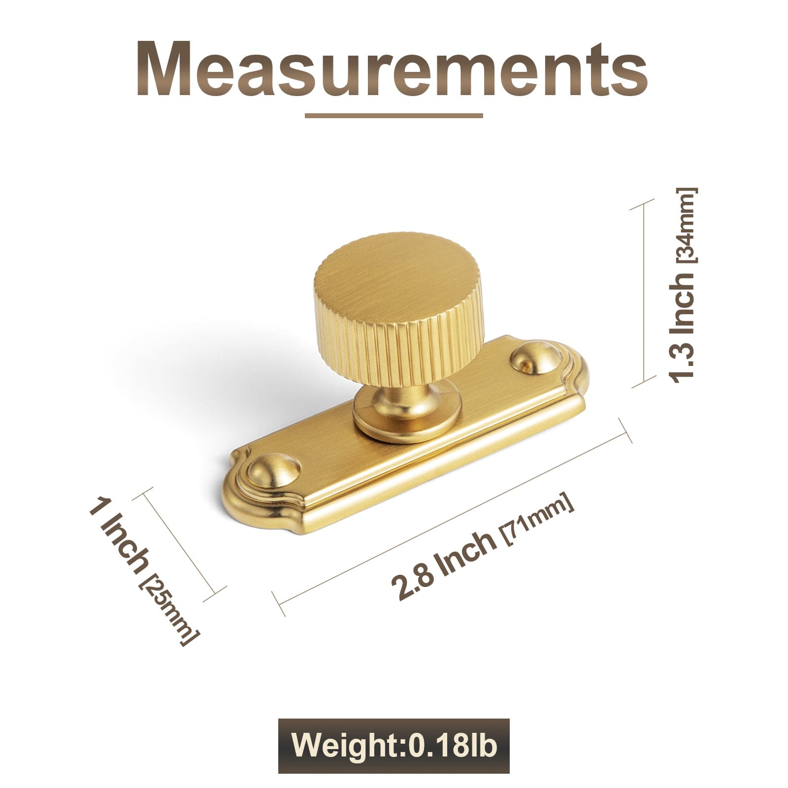 2 Pack Striped Cabinet Pull Retro Brass Cabinet Handles Knobs with Back Plate