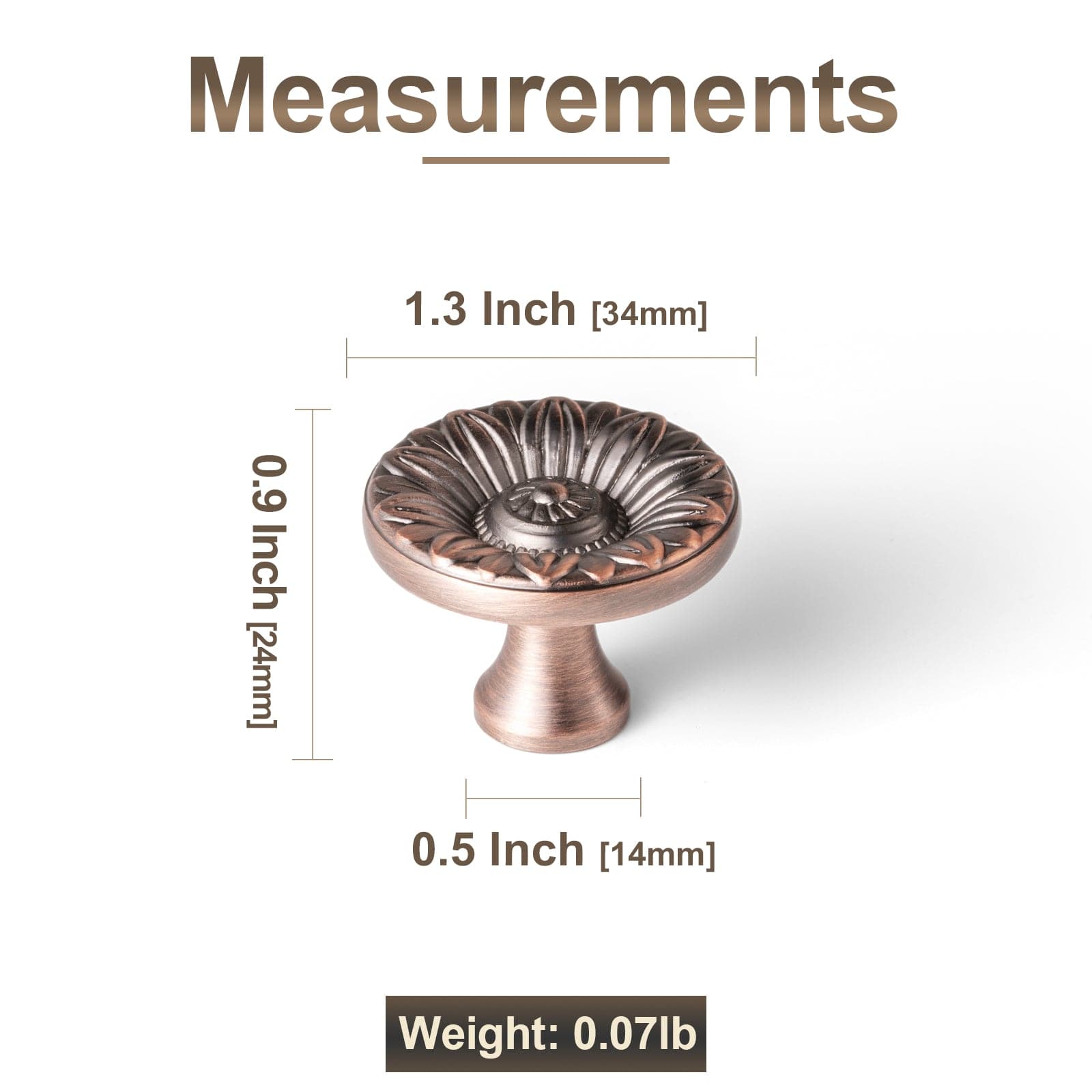 Ornate Sunflower Embossed Cabinet Knobs Distressed Multi-Tone Zinc Alloy Furniture Hardware