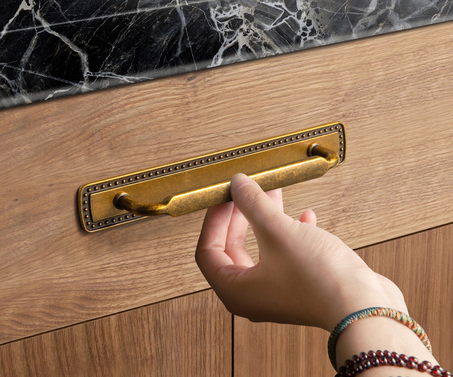 2 Pack Antique Brass Cabinet Pulls with Back Plate Zinc Alloy Drawer Handle with Long Back Plate