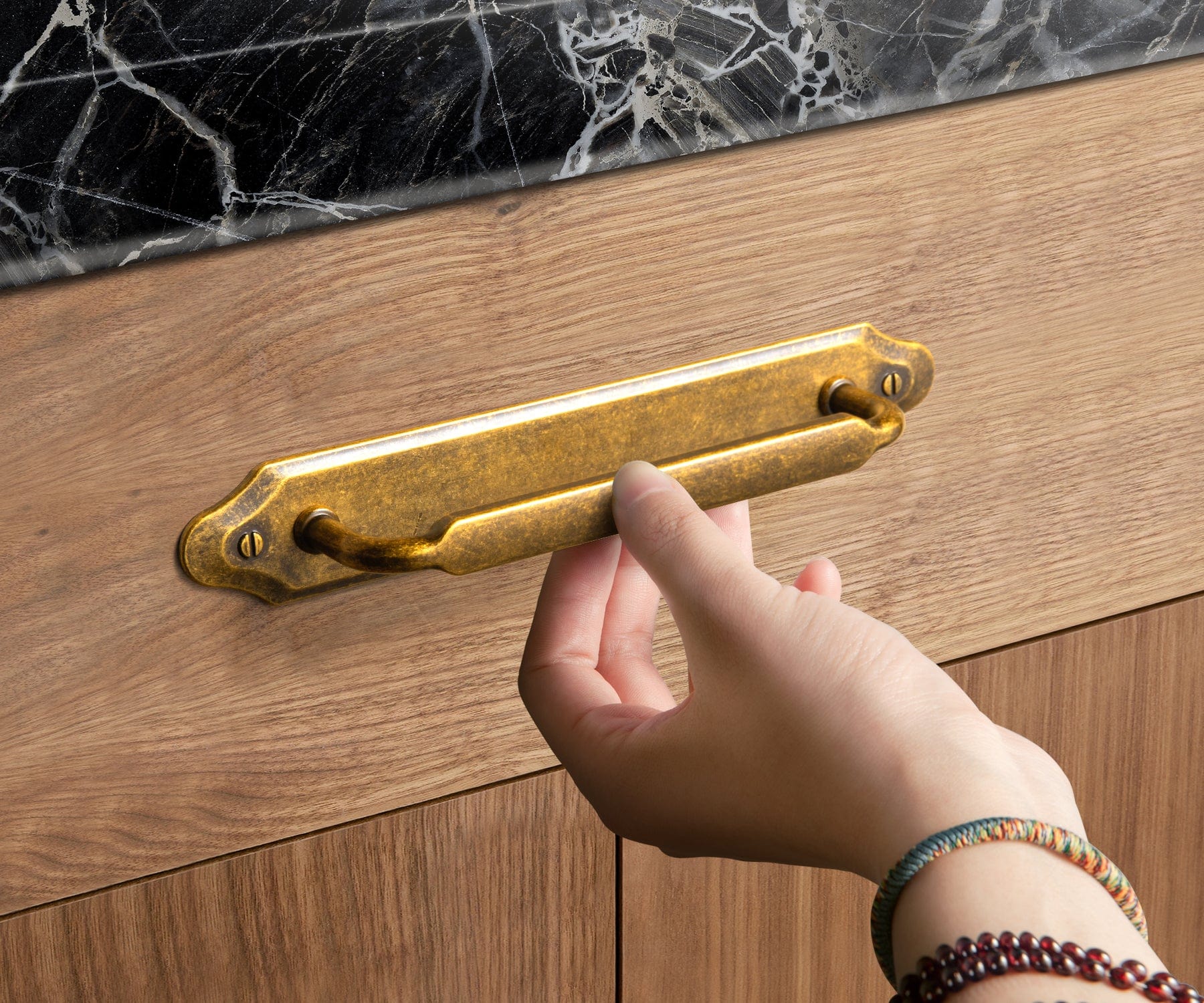 2 Pack Antique Brass Cabinet Pulls with Back Plate Zinc Alloy Drawer Handle with Long Back Plate