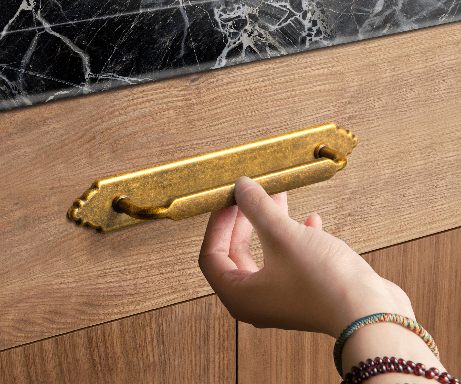 2 Pack Antique Brass Cabinet Pulls with Back Plate Zinc Alloy Drawer Handle with Long Back Plate