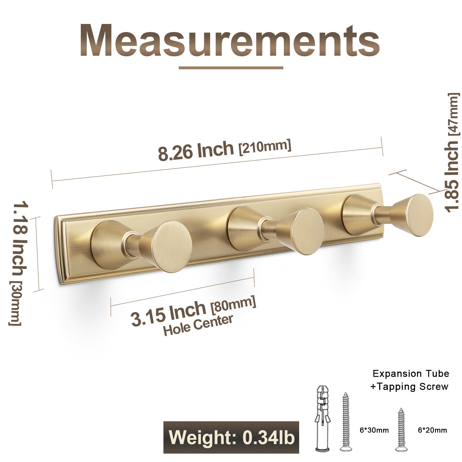 Wall Mount Hook Rail, Zinc Alloy Backplate with Aluminum Hooks for Entryway & Bathroom Organization