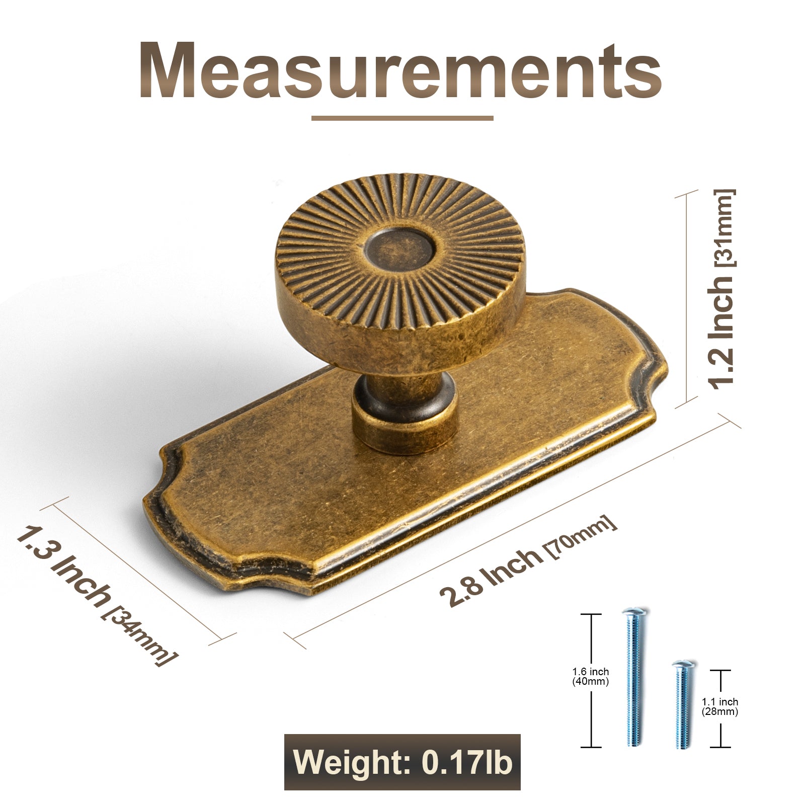 Retro Radiating Pattern Cabinet Knob with Ornate Backplate, Solid Zinc Alloy Drawer Knob for Classic Cabinet Renovation