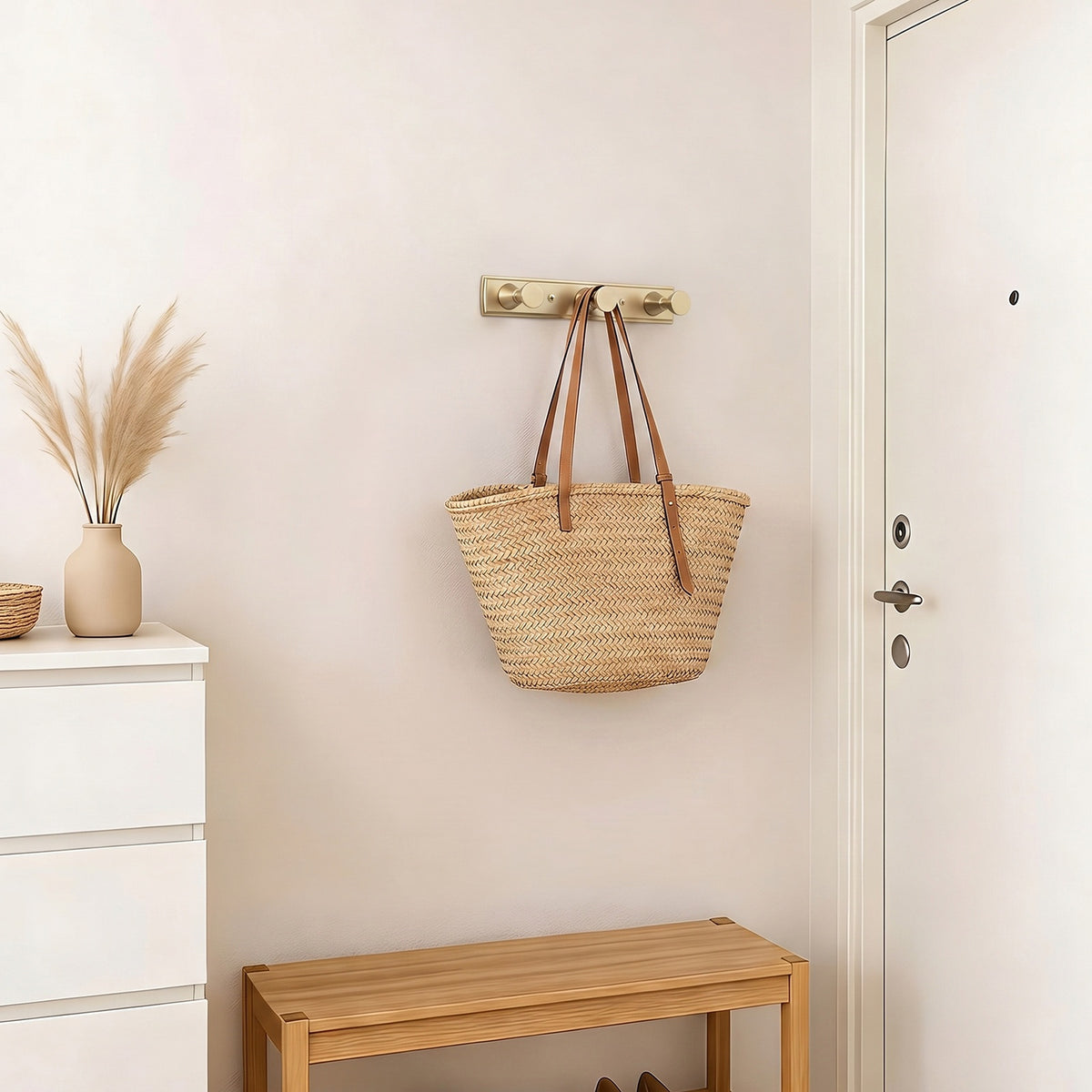 Wall Mount Hook Rail, Zinc Alloy Backplate with Aluminum Hooks for Entryway & Bathroom Organization