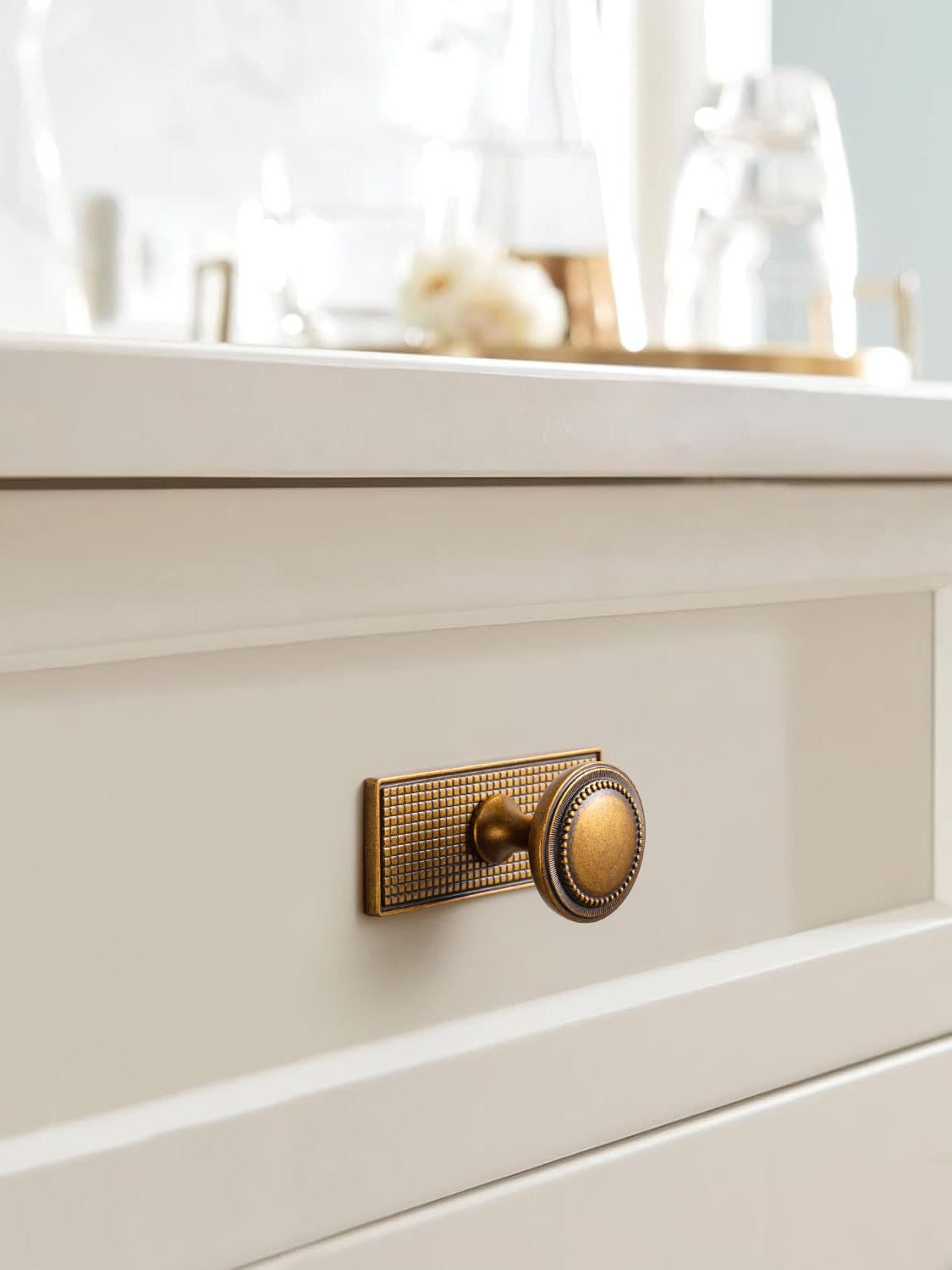 Antique Brass Zinc Alloy Cabinet Knob with Delicate Decorative Back Plate Set