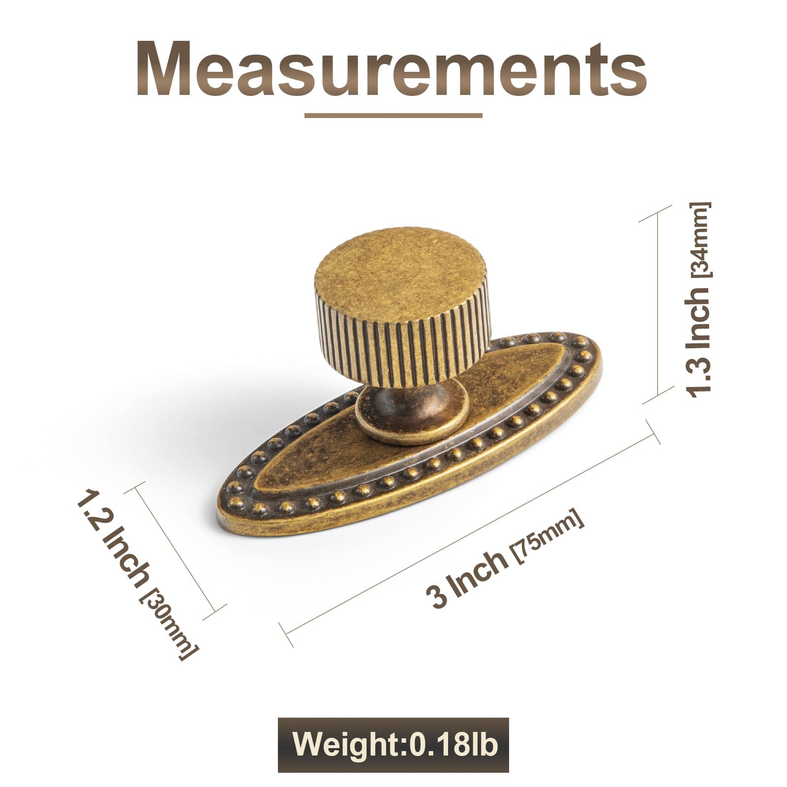 2 Pack Striped Cabinet Pull Retro Brass Cabinet Handles Knobs with Back Plate