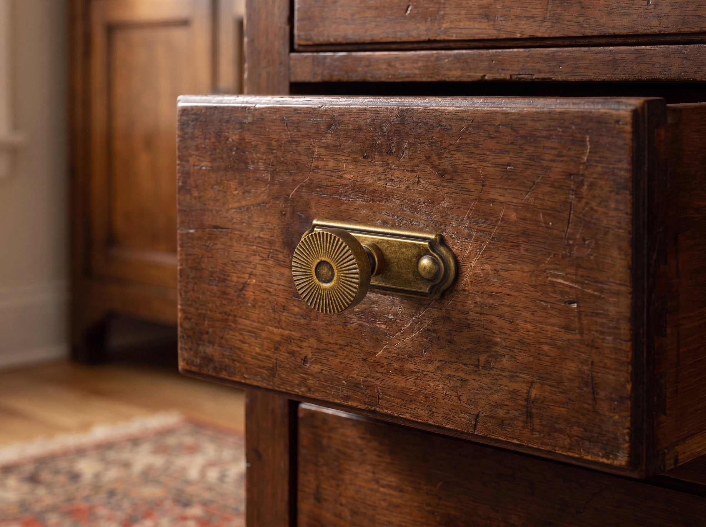 Retro Radiating Pattern Cabinet Knob with Ornate Backplate, Solid Zinc Alloy Drawer Knob for Classic Cabinet Renovation
