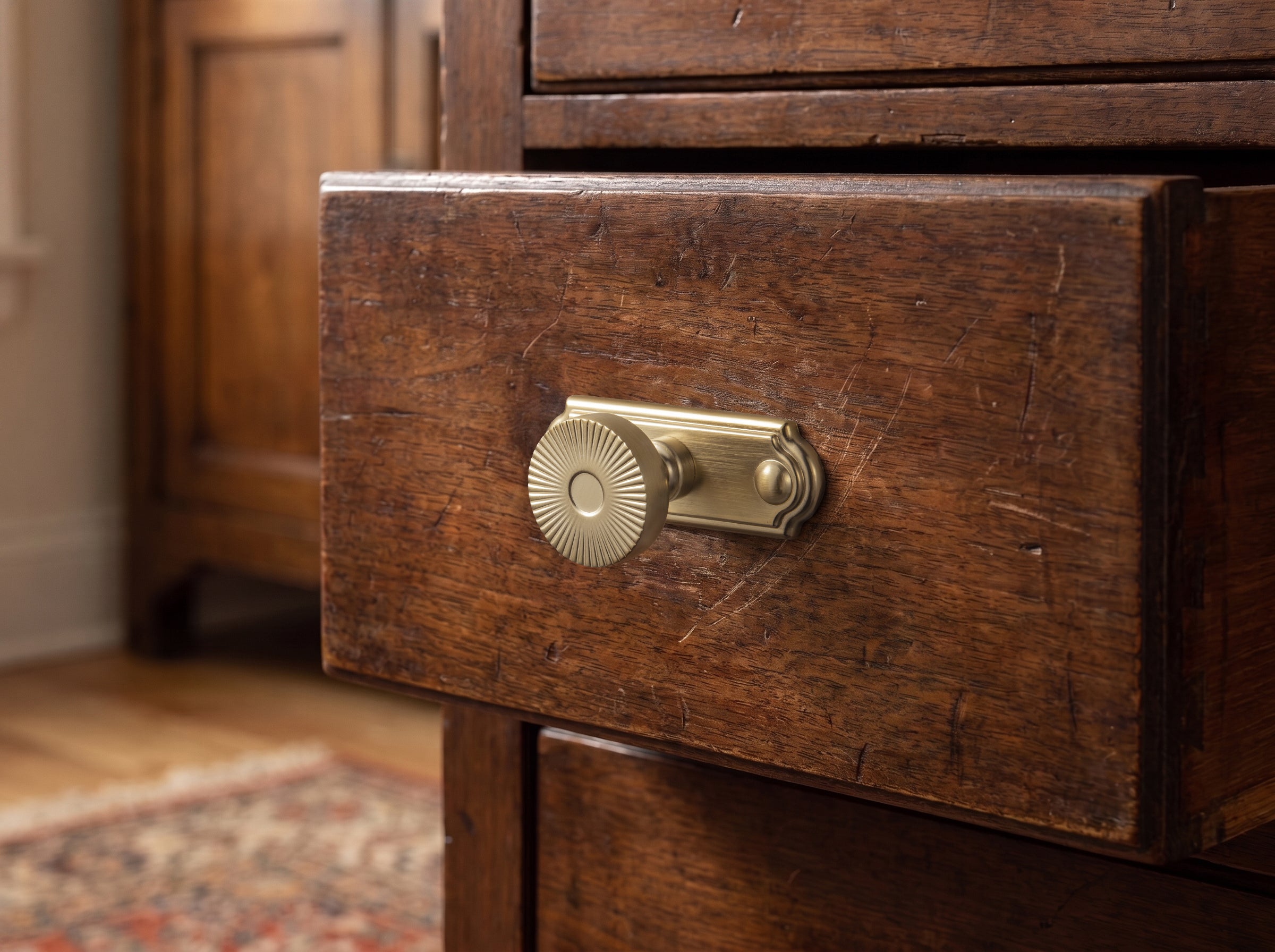 Retro Radiating Pattern Cabinet Knob with Ornate Backplate, Solid Zinc Alloy Drawer Knob for Classic Cabinet Renovation