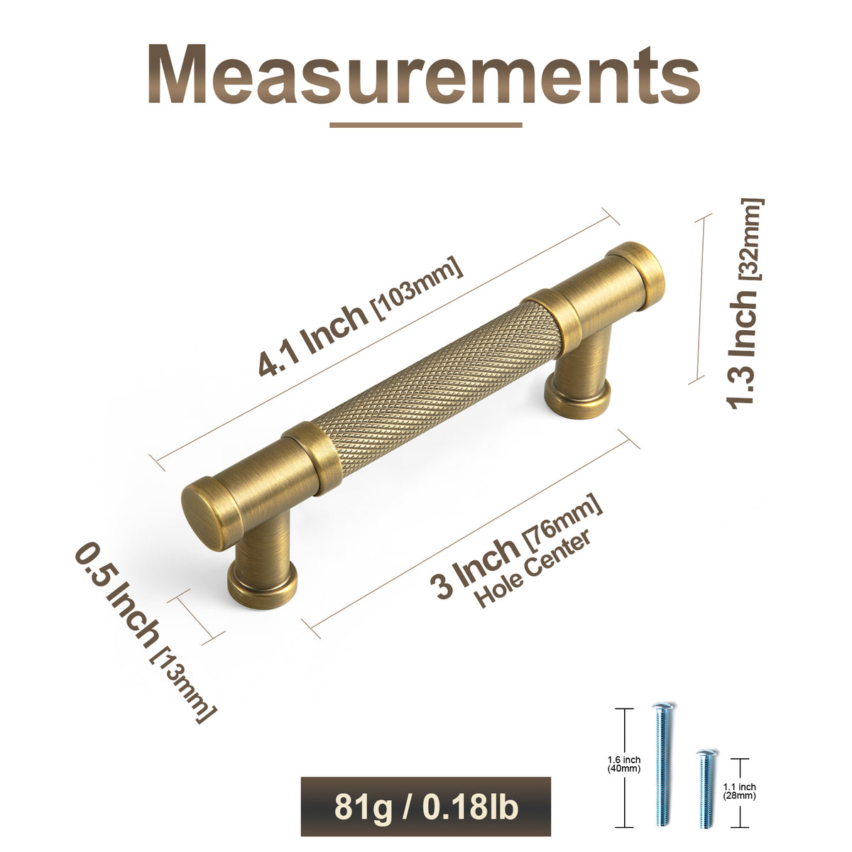 Knurled Metal Alloy Vintage Bronze Bar Pull Kitchen Hardware