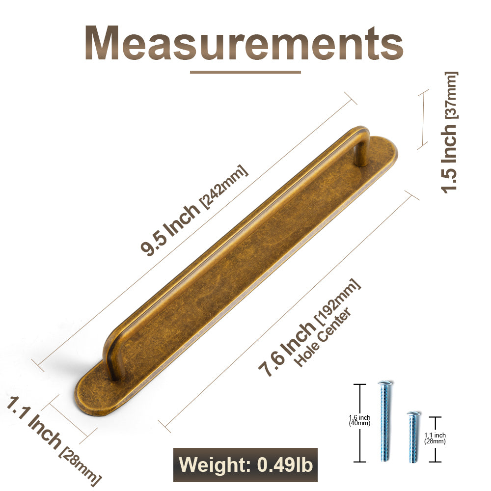 2 Pack Zinc Alloy U-Shaped Cabinet Handles, Vintage Drawer Pulls with Backplate for Kitchen & Bathroom Cabinetry