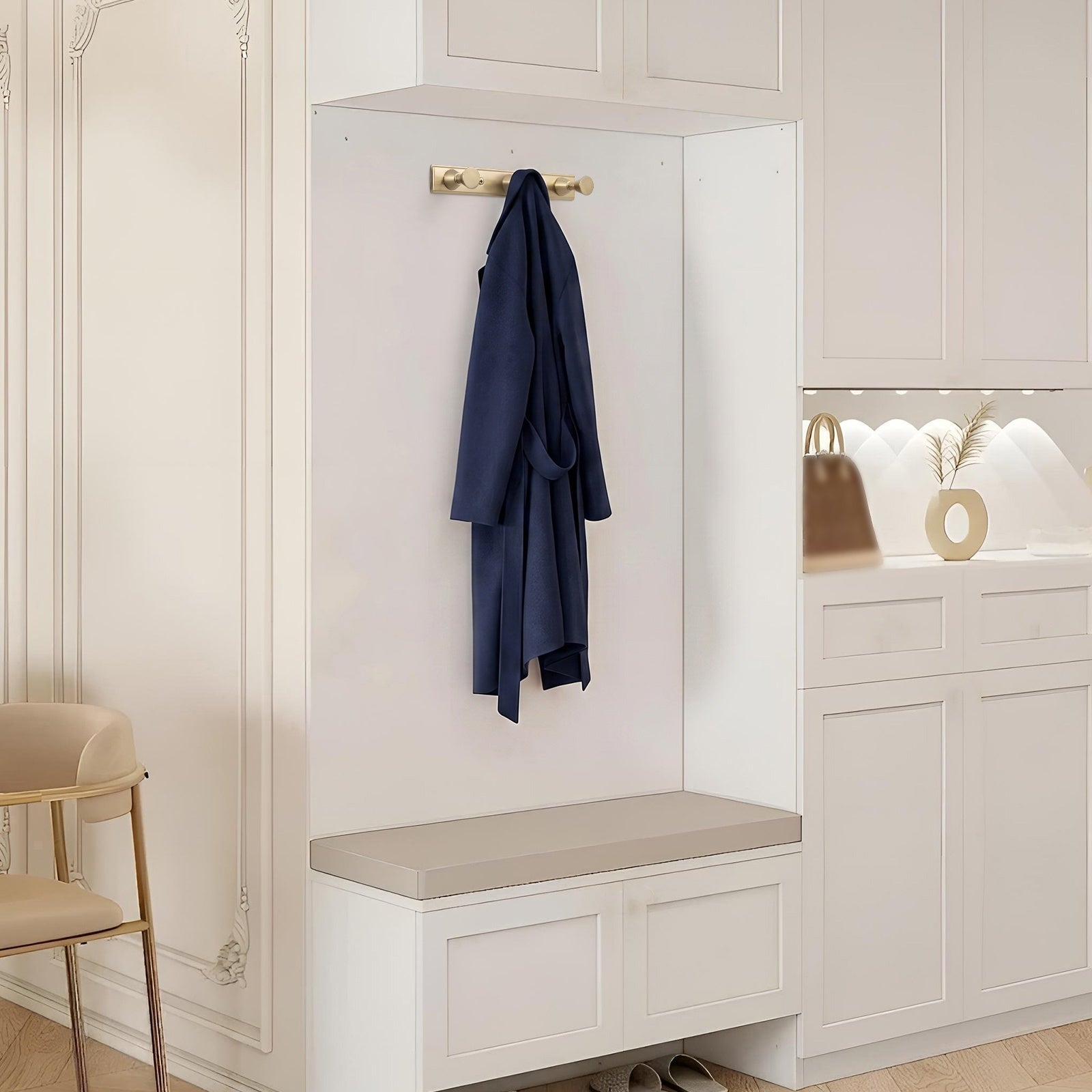 Wall Mount Hook Rail, Zinc Alloy Backplate with Aluminum Hooks for Entryway & Bathroom Organization