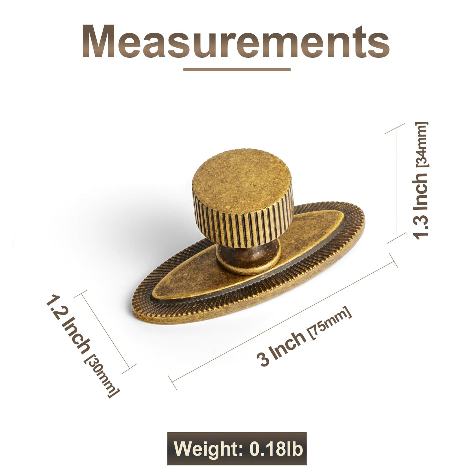 2 Pack Striped Cabinet Pull Retro Brass Cabinet Handles Knobs with Back Plate