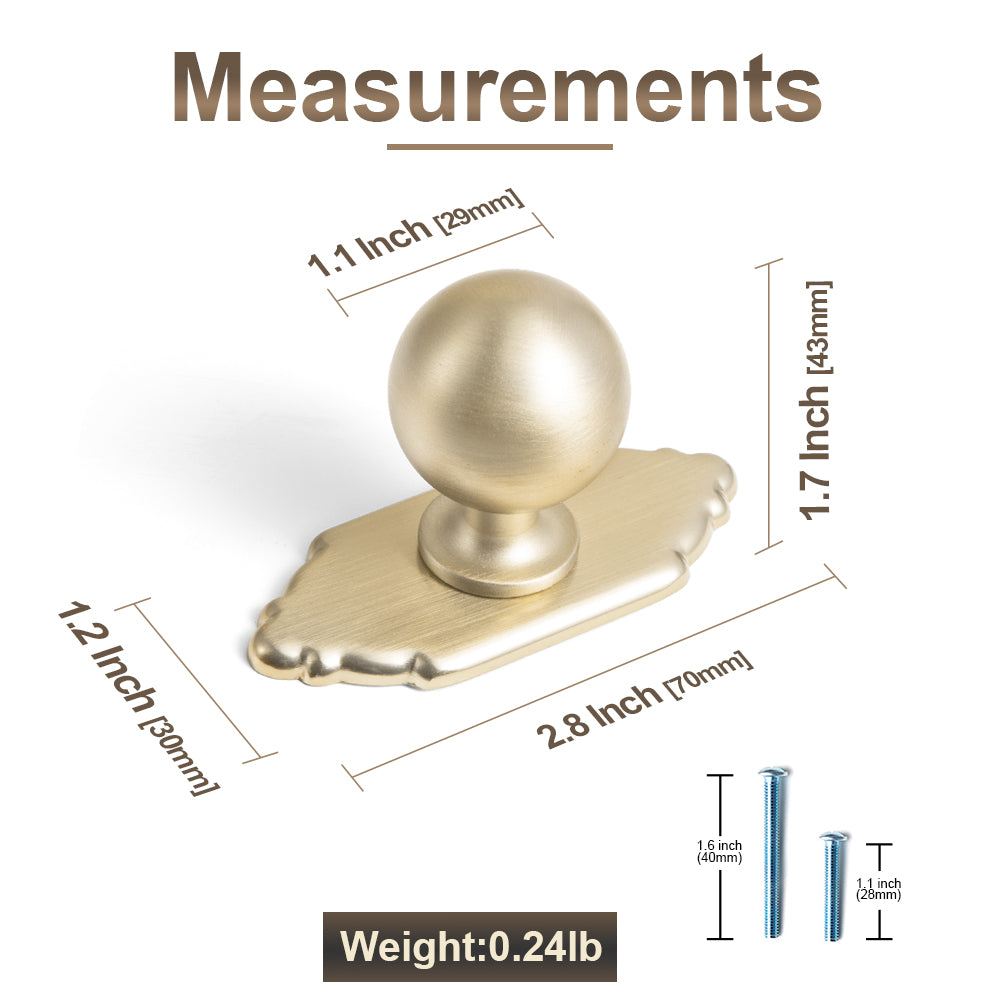 Round Ball Cabinet Knobs, Solid Zinc Alloy Drawer Knobs with Multiple Optional Backplates for Kitchen Furniture Hardware