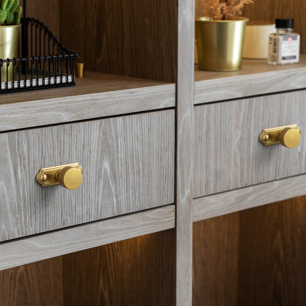 2 Pack Striped Cabinet Pull Retro Brass Cabinet Handles Knobs with Back Plate