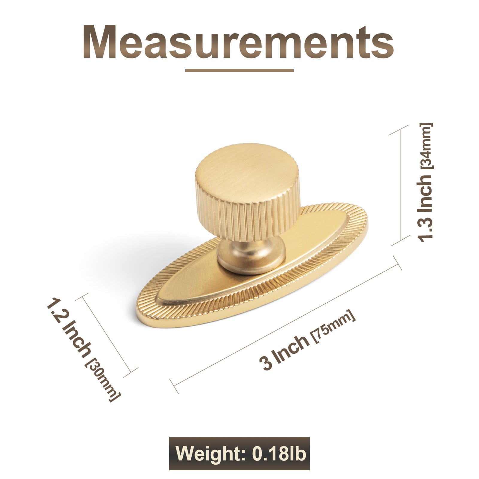 2 Pack Striped Cabinet Pull Retro Brass Cabinet Handles Knobs with Back Plate