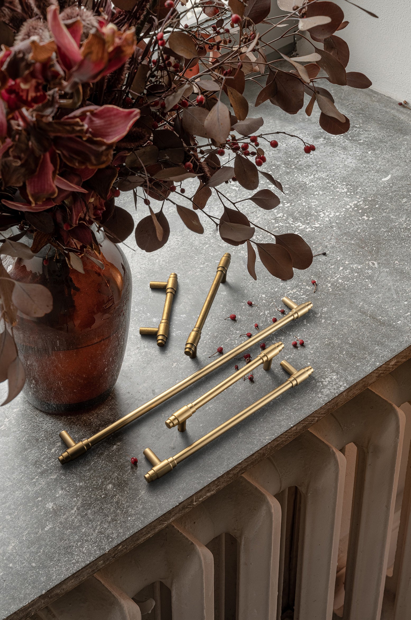 Vintage Brass Drawer Handles with Unique Geometric T - Shape