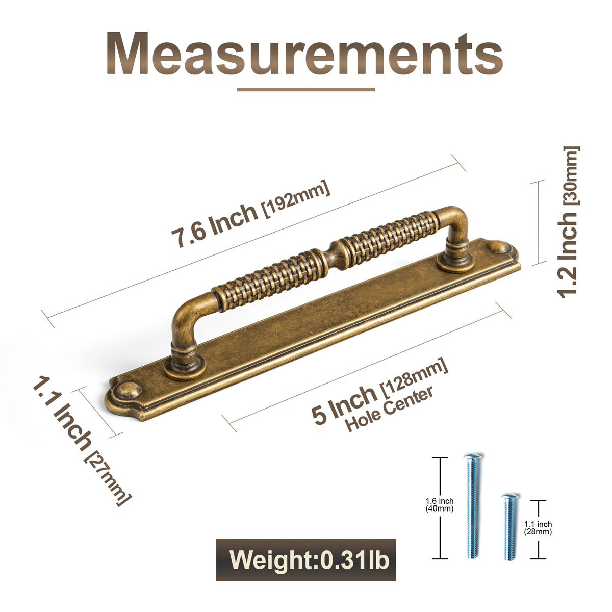 2 Pack Vintage Textured Zinc Alloy Drawer Pull Handles with Backplates for Cabinet & Furniture