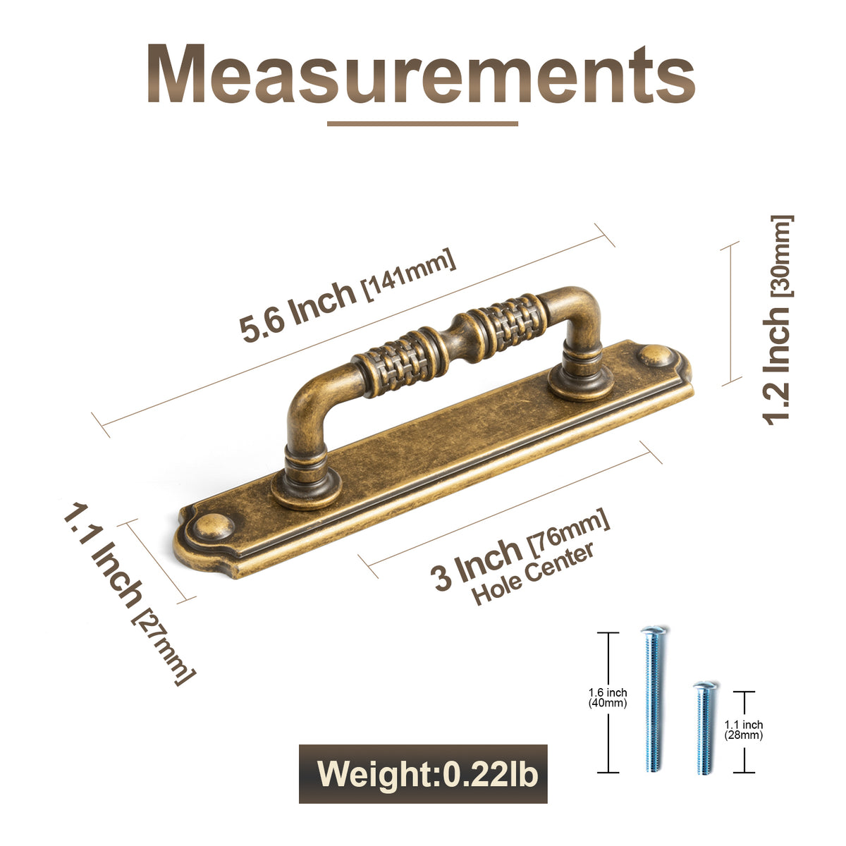 2 Pack Vintage Textured Zinc Alloy Drawer Pull Handles with Backplates for Cabinet & Furniture
