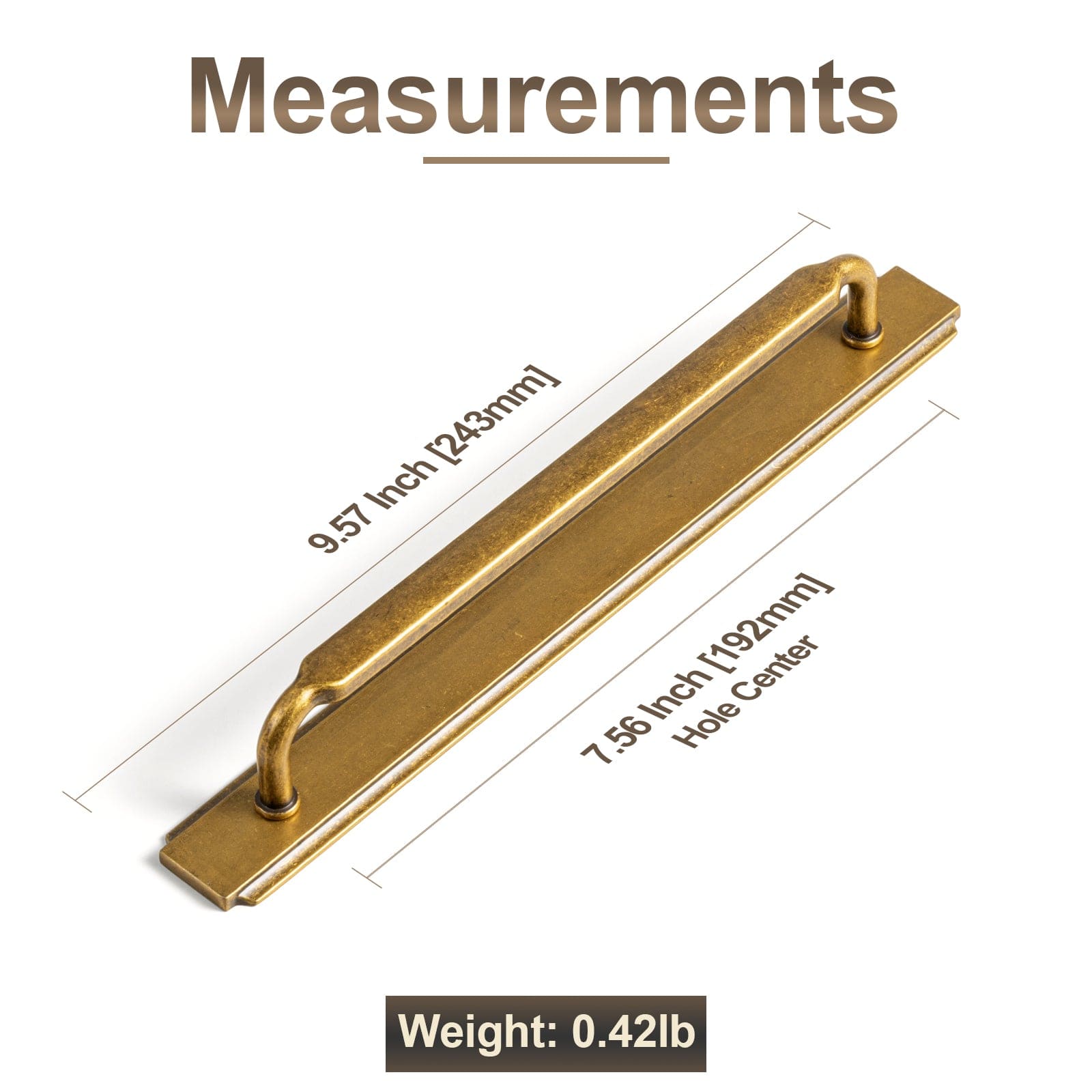 2 Pack Antique Brass Cabinet Pulls with Back Plate Zinc Alloy Drawer Handle with Long Back Plate