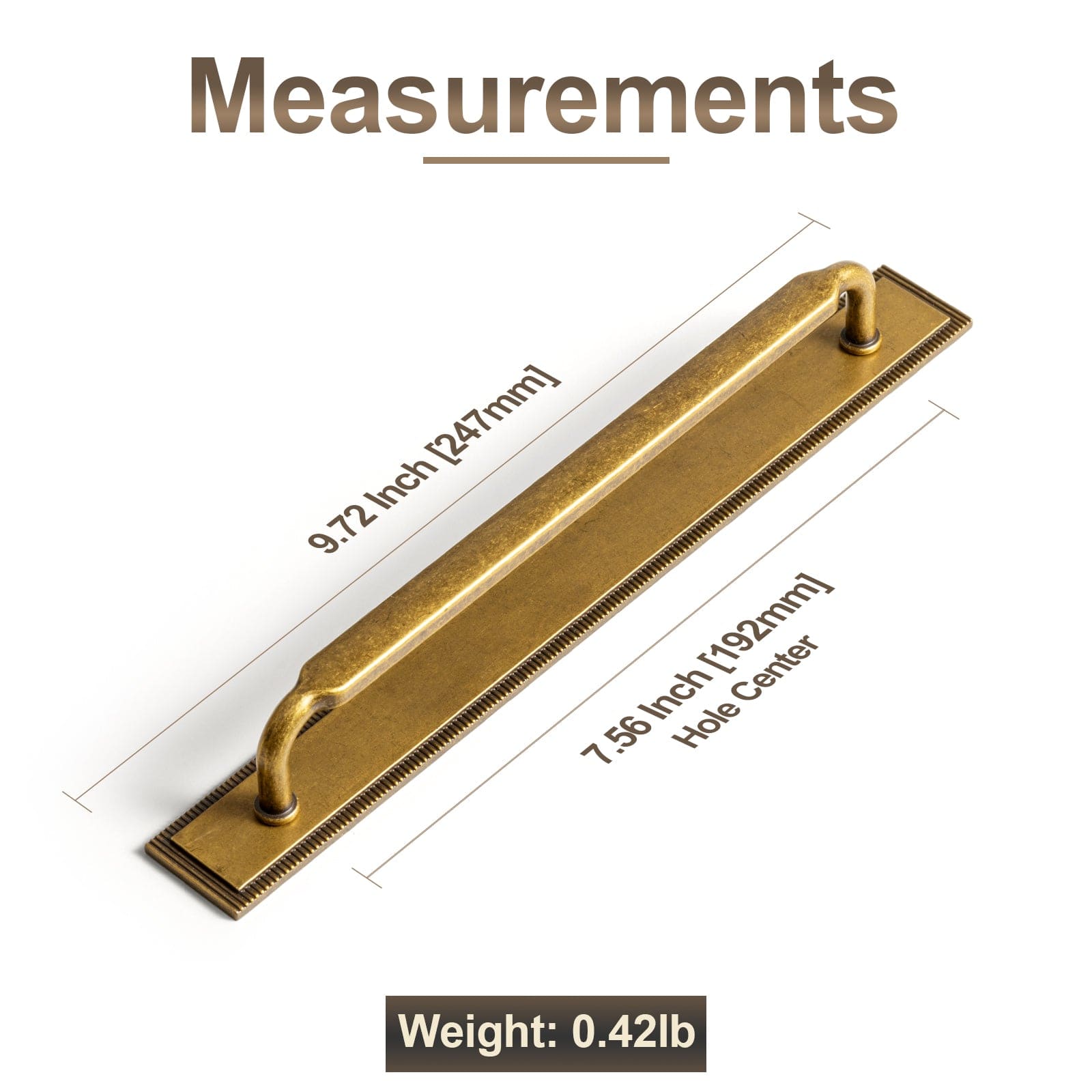 2 Pack Antique Brass Cabinet Pulls with Back Plate Zinc Alloy Drawer Handle with Long Back Plate