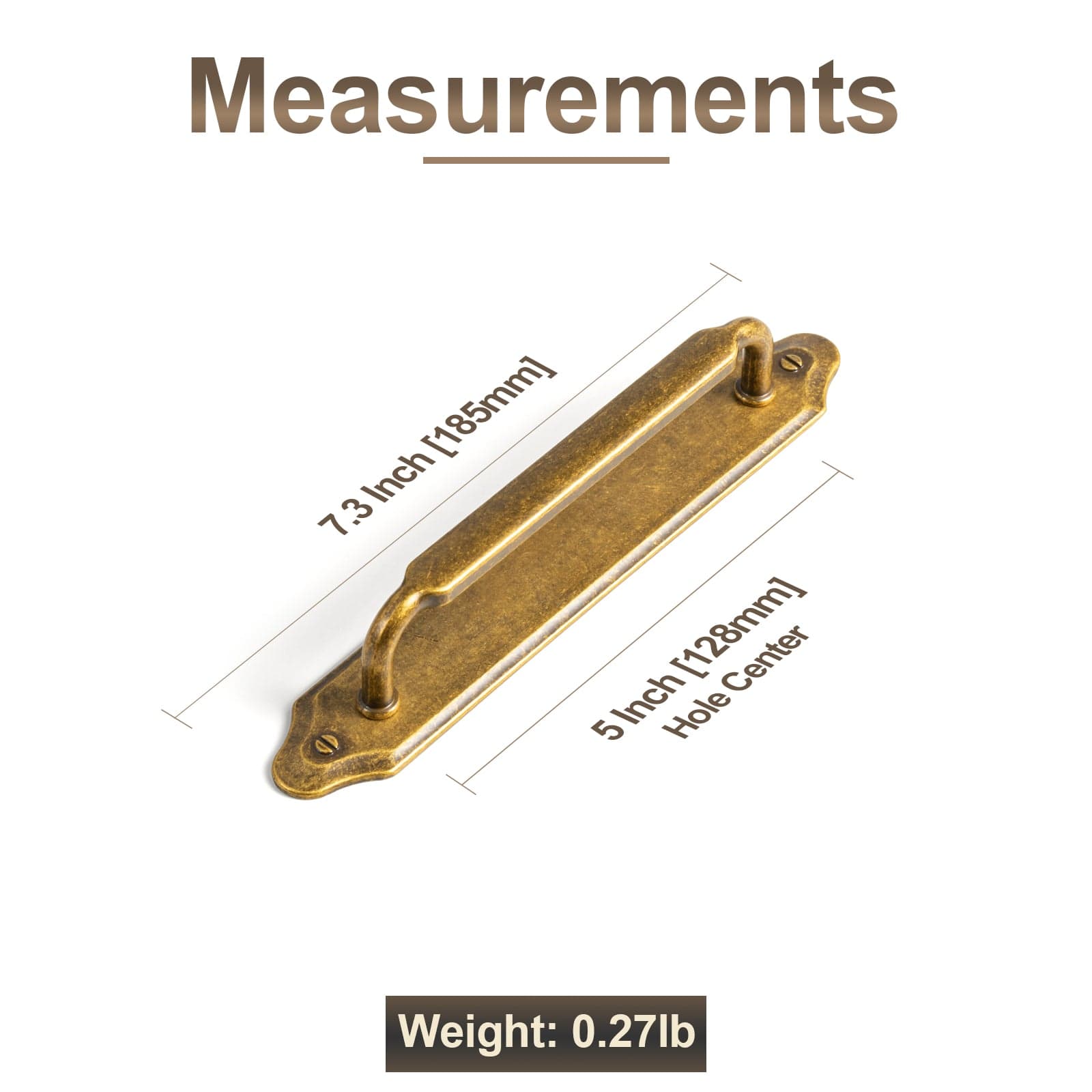 2 Pack Antique Brass Cabinet Pulls with Back Plate Zinc Alloy Drawer Handle with Long Back Plate
