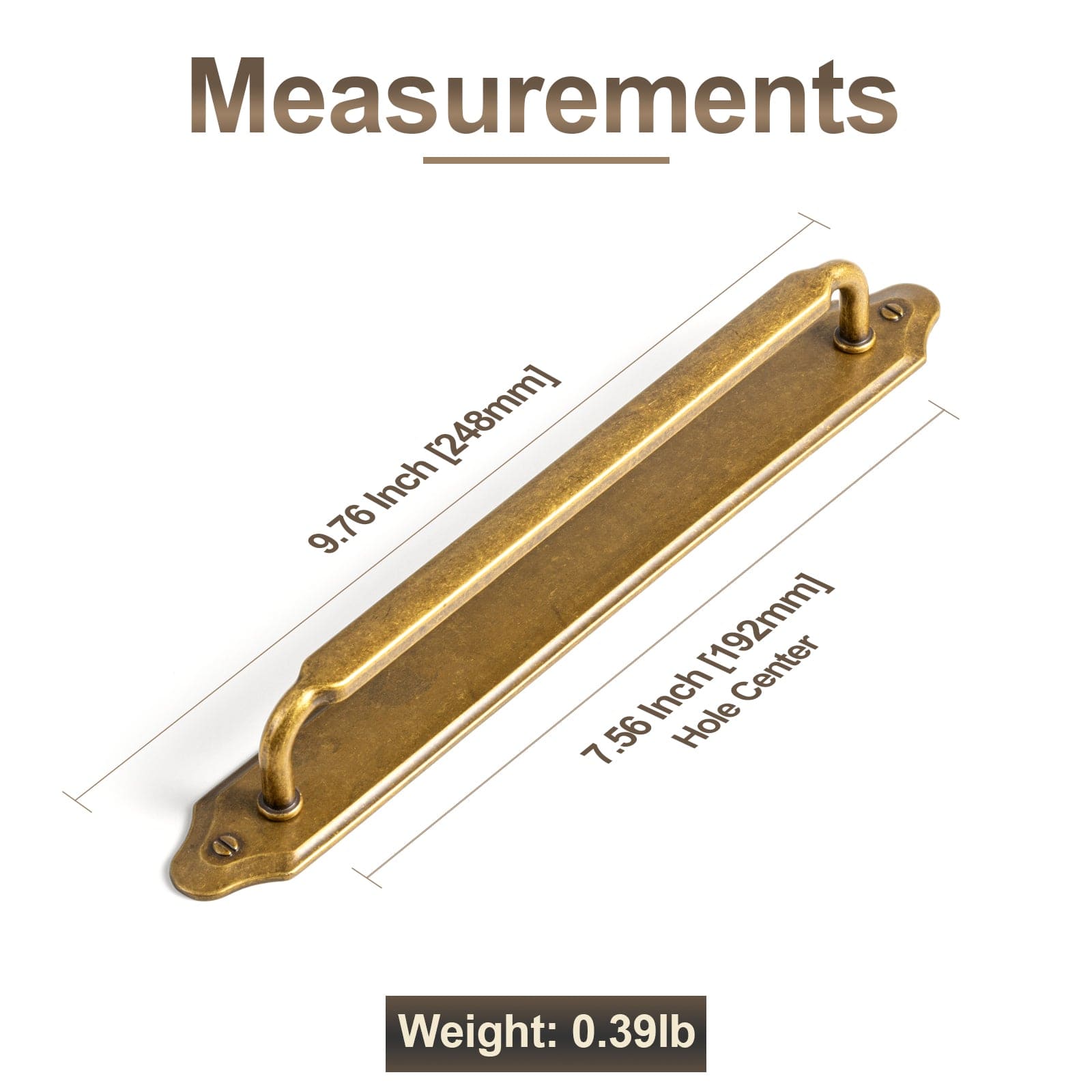 2 Pack Antique Brass Cabinet Pulls with Back Plate Zinc Alloy Drawer Handle with Long Back Plate