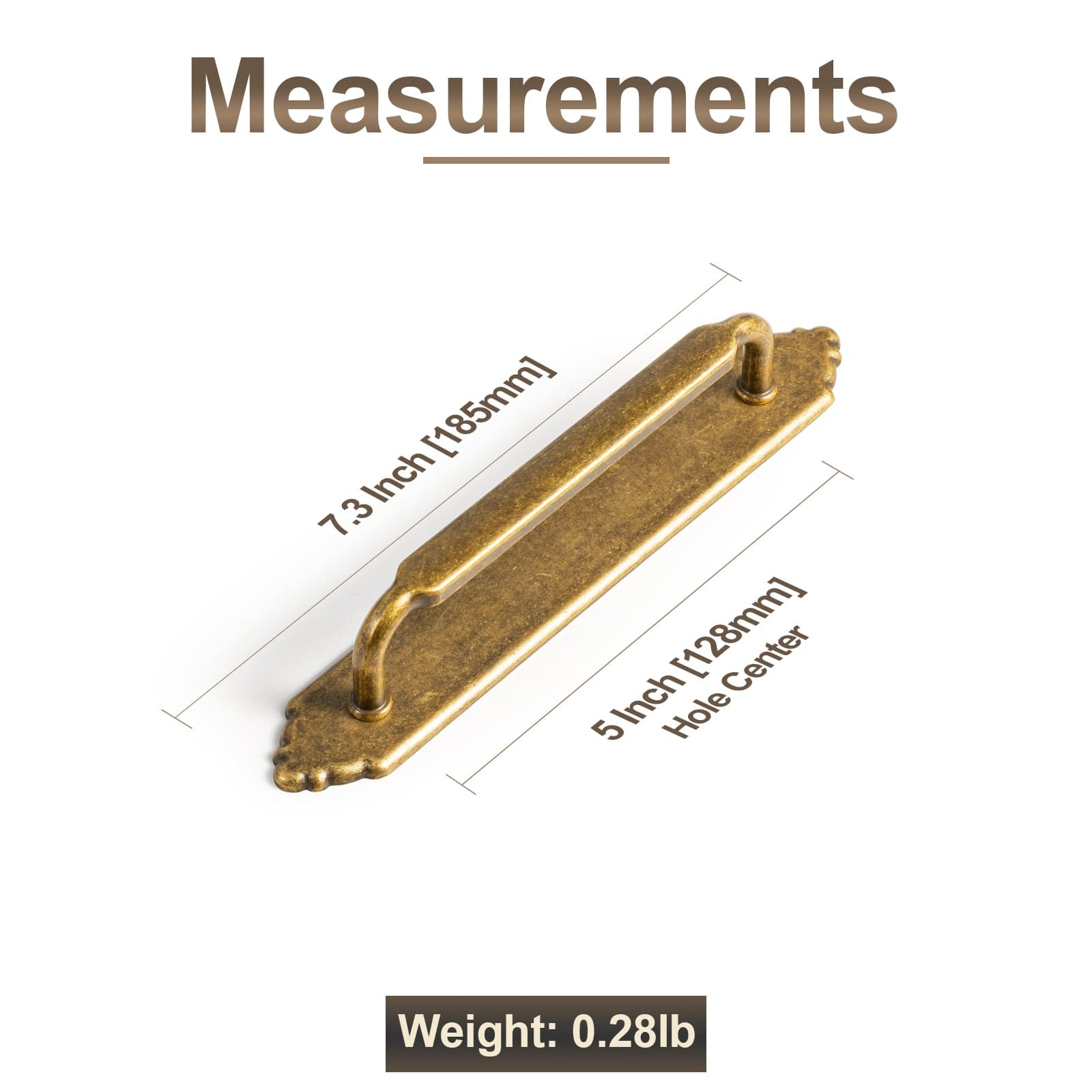 2 Pack Antique Brass Cabinet Pulls with Back Plate Zinc Alloy Drawer Handle with Long Back Plate