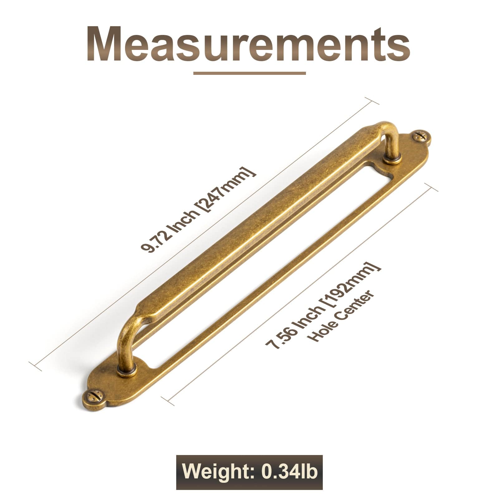 2 Pack Antique Brass Cabinet Pulls with Back Plate Zinc Alloy Drawer Handle with Long Back Plate