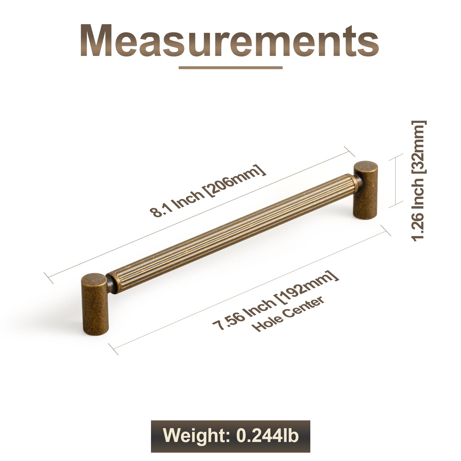 Vintage Fluted Cabinet Pull Handles, Aluminum Grip Rail with Zinc Alloy End Caps Drawer Bar Pulls for Kitchen Cabinet