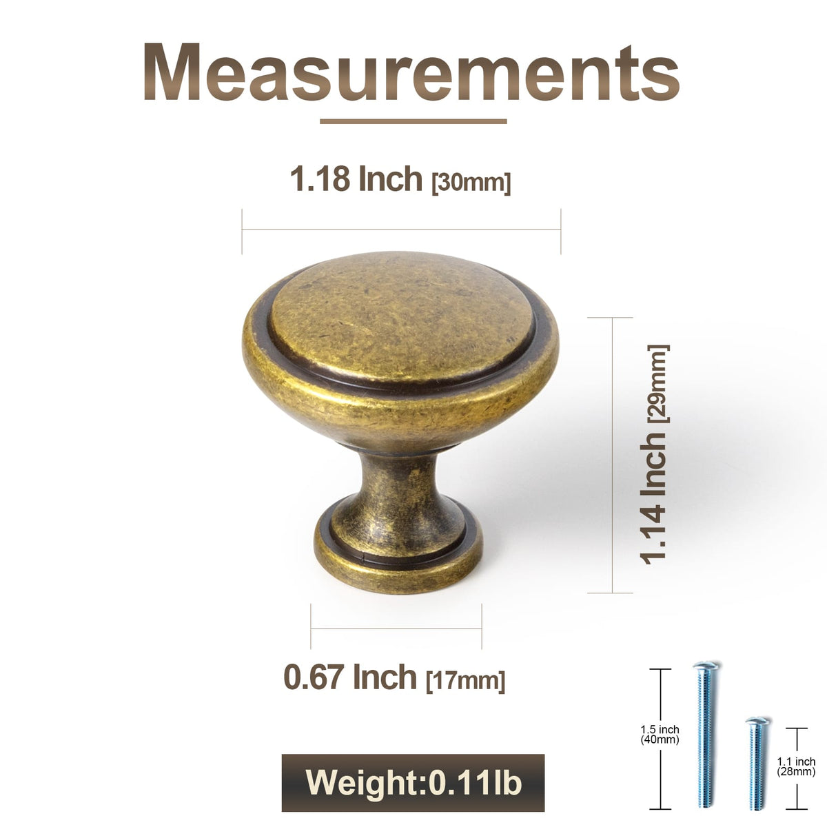 Premium Zinc Alloy Decorative Cabinet Knobs, Classic Round Furniture Pull Knobs for Kitchen Cabinet