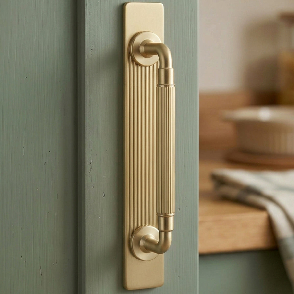 2 Pack Zinc Alloy Fluted Cabinet Handles with Ornate Backplates, Grooved Bar Pulls for Furniture Cabinet Hardware