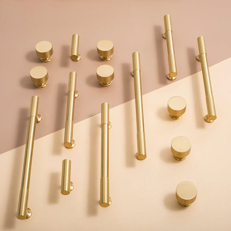 Antique Brass  Fluted Cabinet Handles Linear Knurled Solid Brass Drawer Knobs