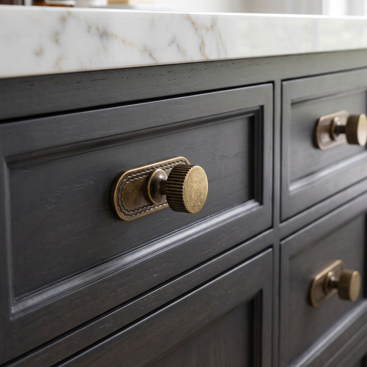 6 Pack Knurled Zinc Alloy Cabinet Knob with Assorted Decorative Backplates, Drawer Single Hole Knob