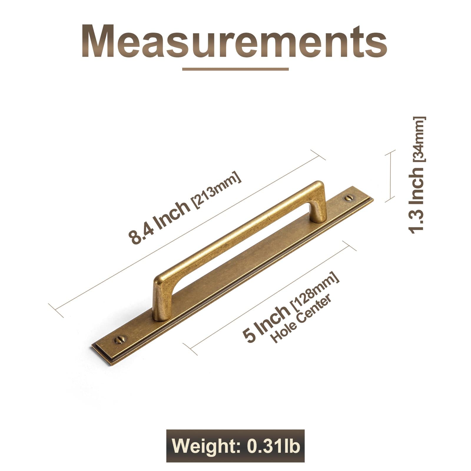 2 Pack Classic Cabinet Bar Pulls with Back Plate Zinc Alloy Cabinet Handle with Long Back Plate