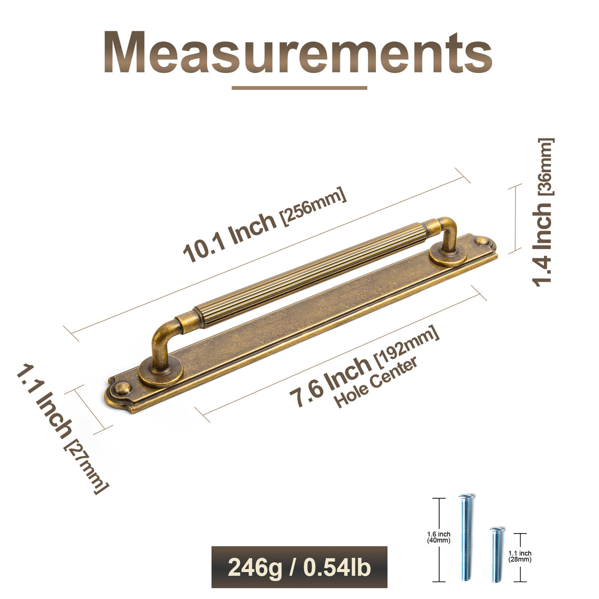2 Pack Zinc Alloy Fluted Cabinet Handles with Ornate Backplates, Grooved Bar Pulls for Furniture Cabinet Hardware