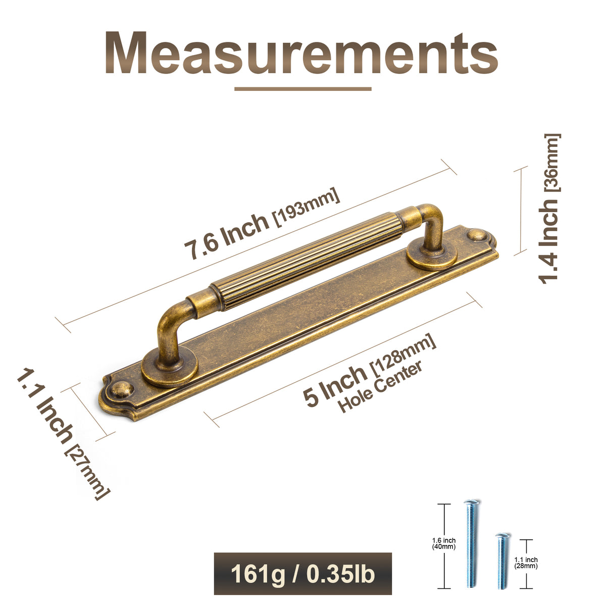 2 Pack Zinc Alloy Fluted Cabinet Handles with Ornate Backplates, Grooved Bar Pulls for Furniture Cabinet Hardware