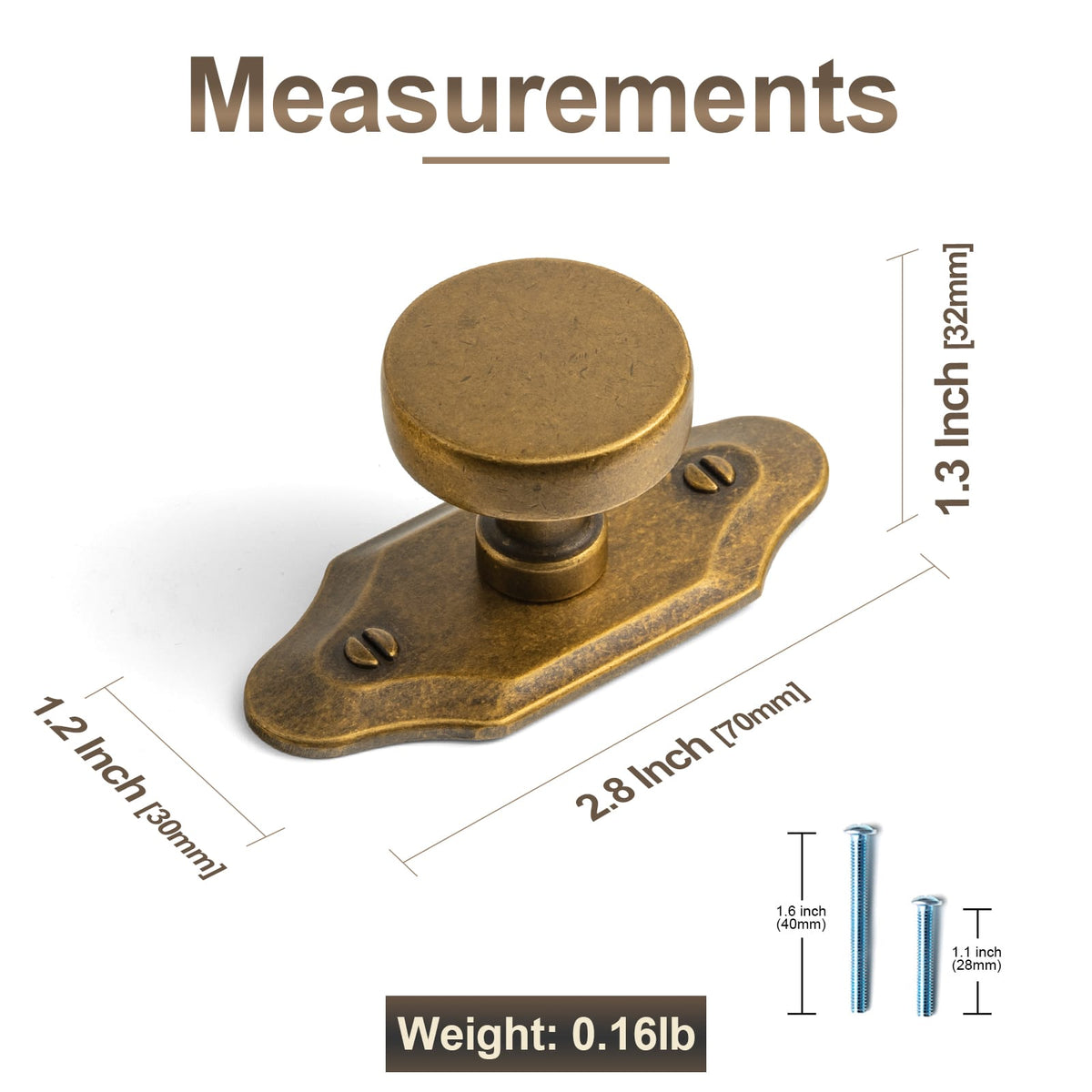 Goo-Ki 6 Pack Vintage Brass Zinc Alloy Cabinet Knob with Back Plate Single Hole Center Kitchen Hardware