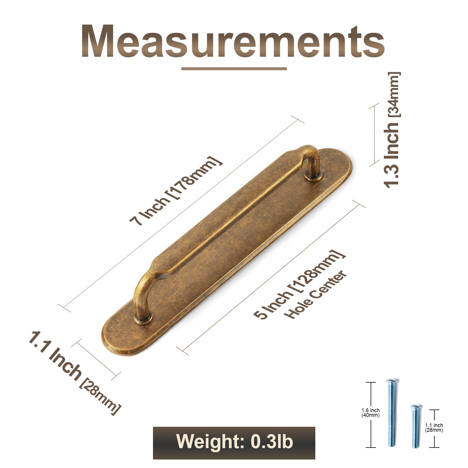 Goo-Ki 2 Pack Antique Brass Cabinet Pulls with Back Plate Zinc Alloy Drawer Handle with Long Back Plate
