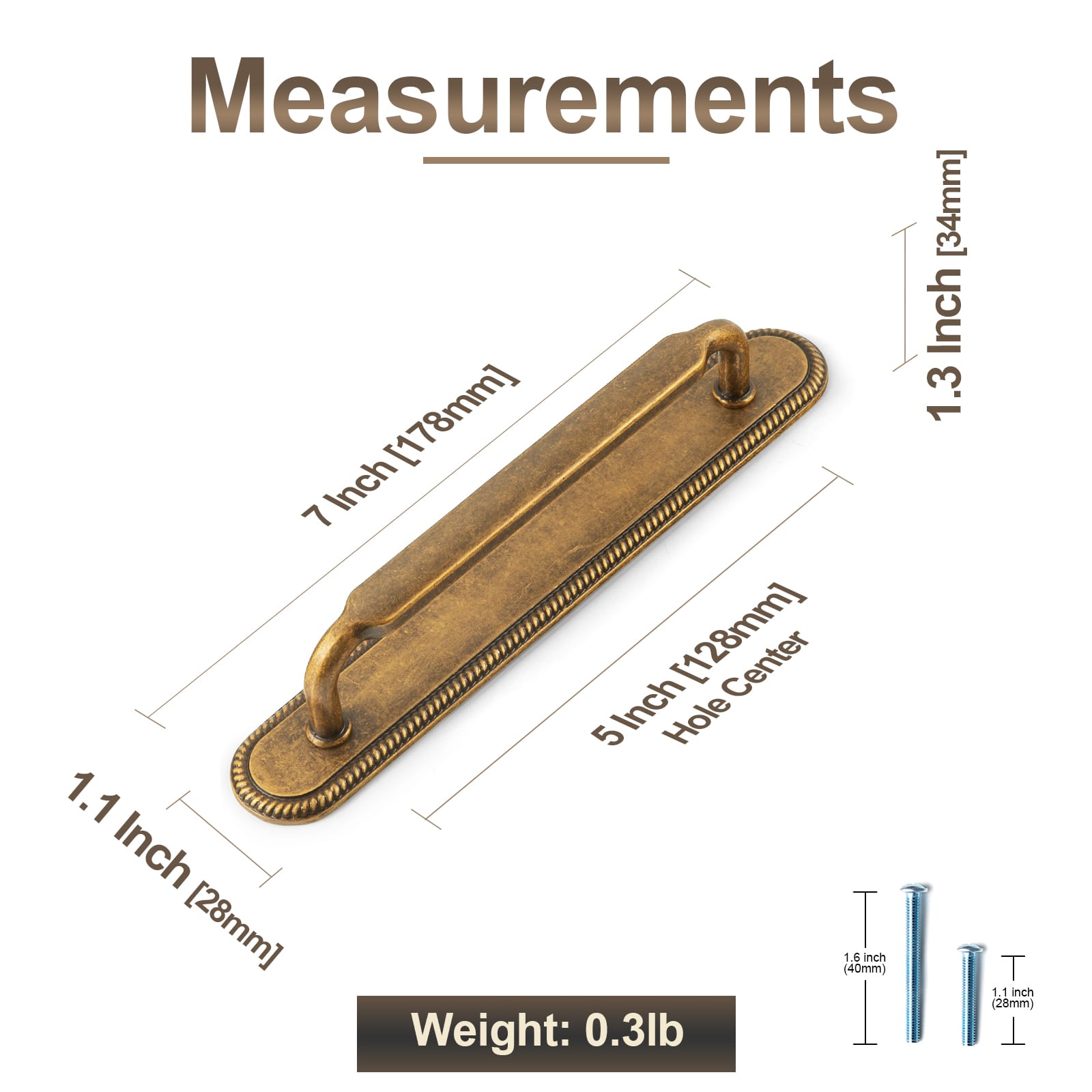 Goo-Ki 2 Pack Antique Brass Cabinet Pulls with Back Plate Zinc Alloy Drawer Handle with Long Back Plate