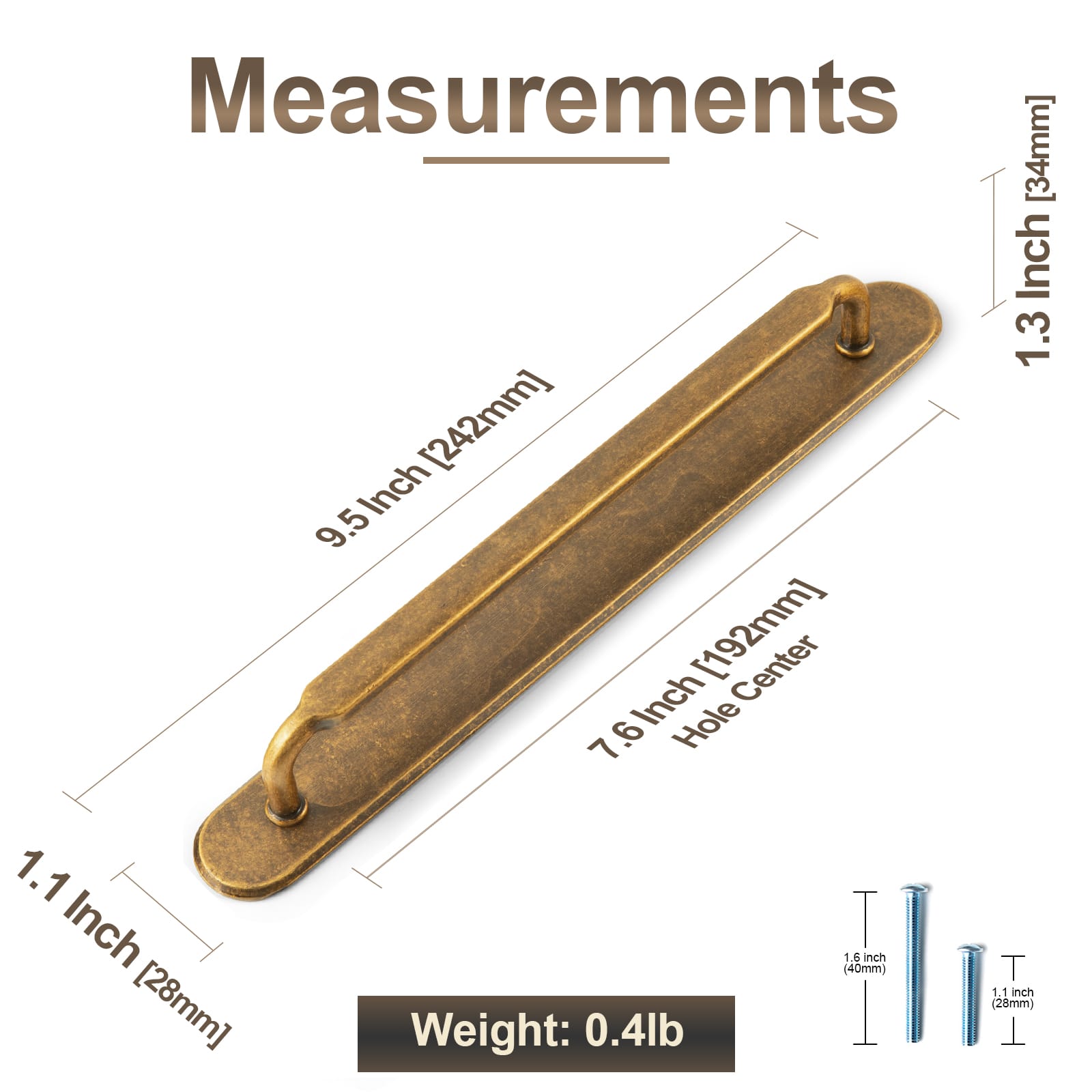 Goo-Ki 2 Pack Antique Brass Cabinet Pulls with Back Plate Zinc Alloy Drawer Handle with Long Back Plate