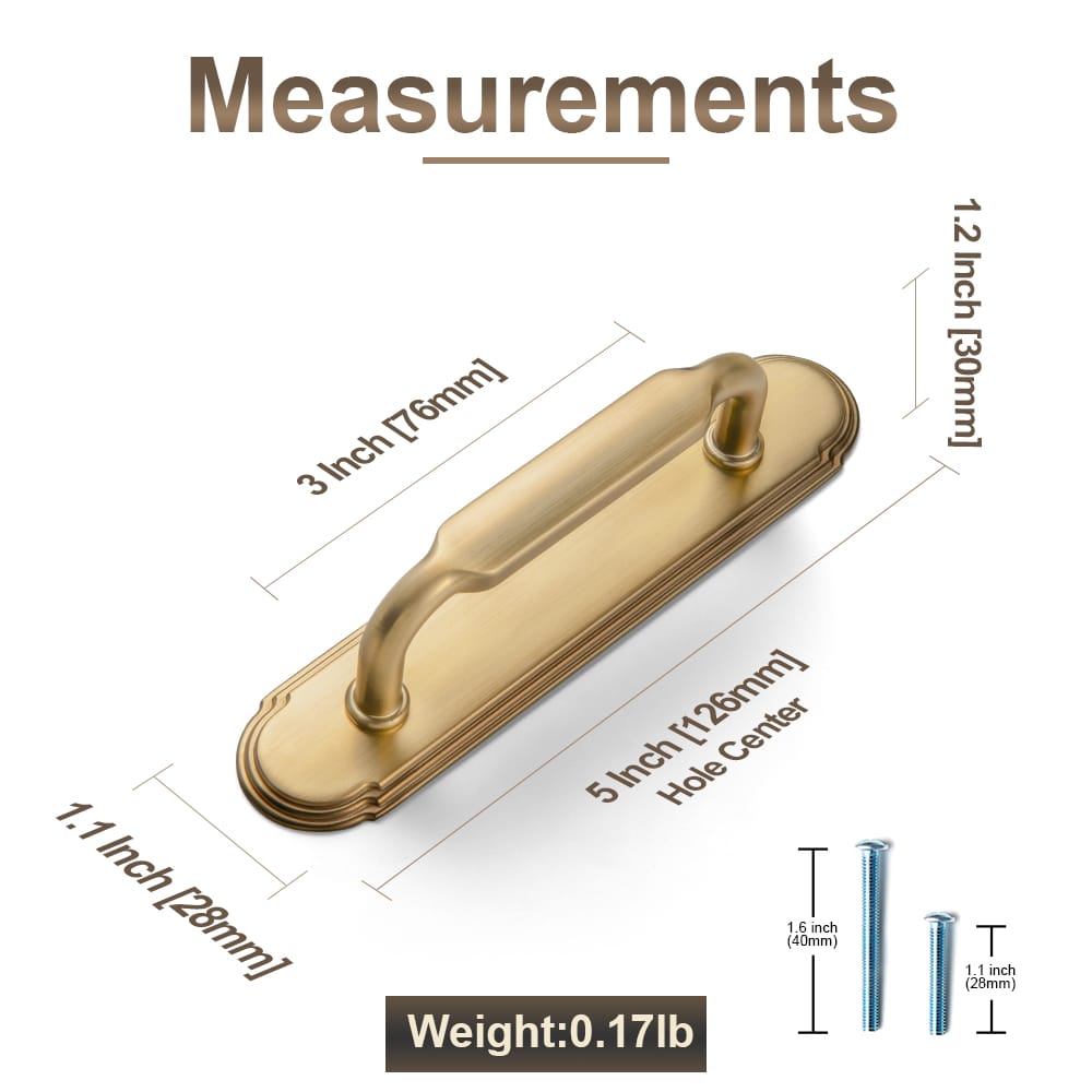 Goo-Ki 2 Pack Antique Brass Cabinet Pulls with Back Plate Zinc Alloy Drawer Handle with Long Back Plate