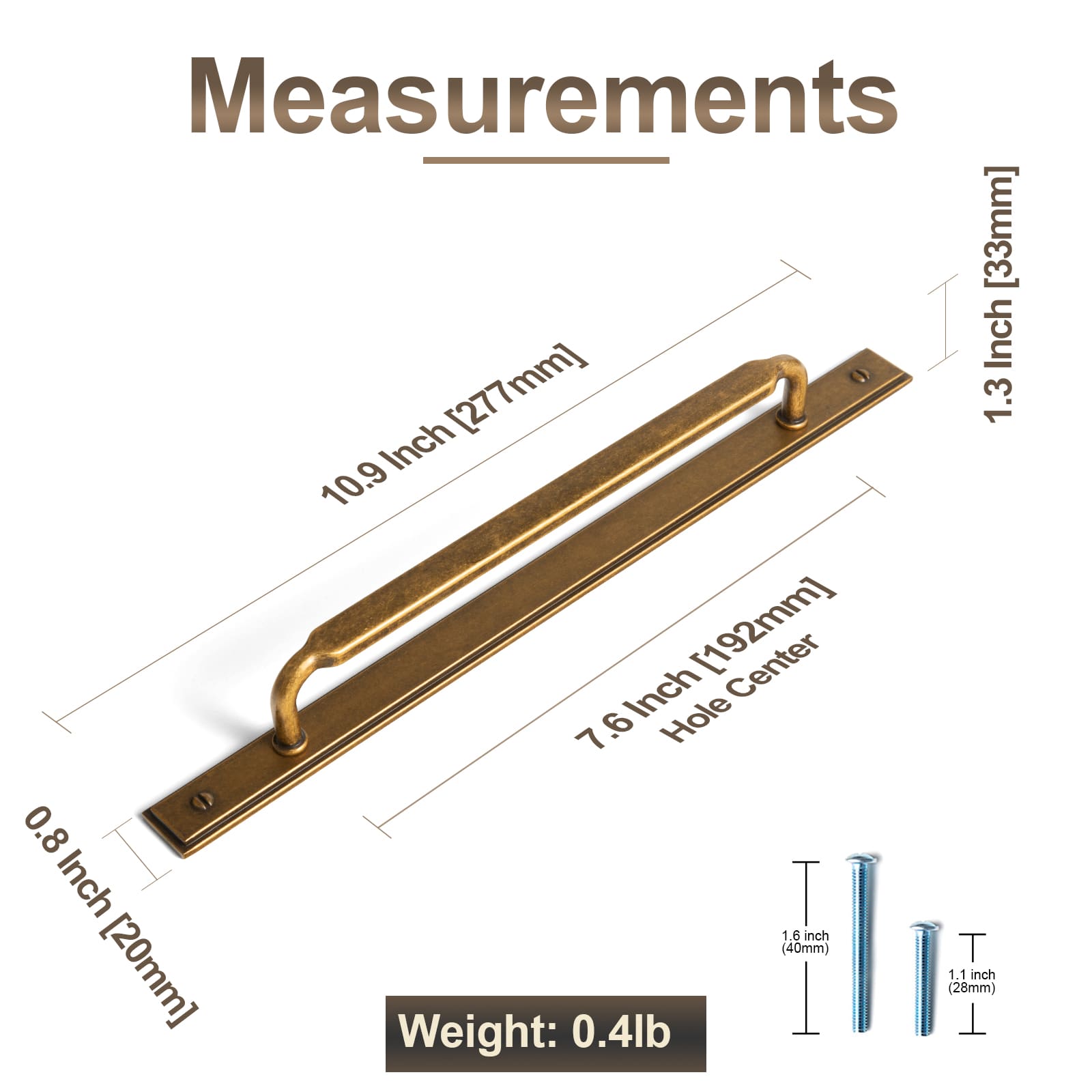 Goo-Ki 2 Pack Antique Brass Cabinet Pulls with Back Plate Zinc Alloy Drawer Handle with Long Back Plate
